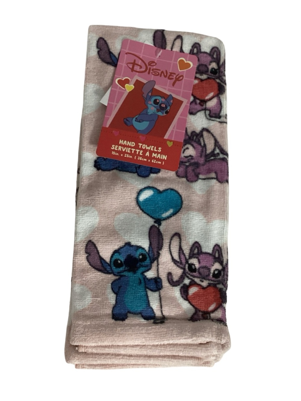 Disney Lilo & Stitch Angel Valentines Heart Set of 2 Hand Towels NEW Bath, Kitch